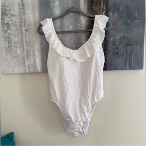 White Ruffle One Piece Swimsuit in XL by Shade and Shore